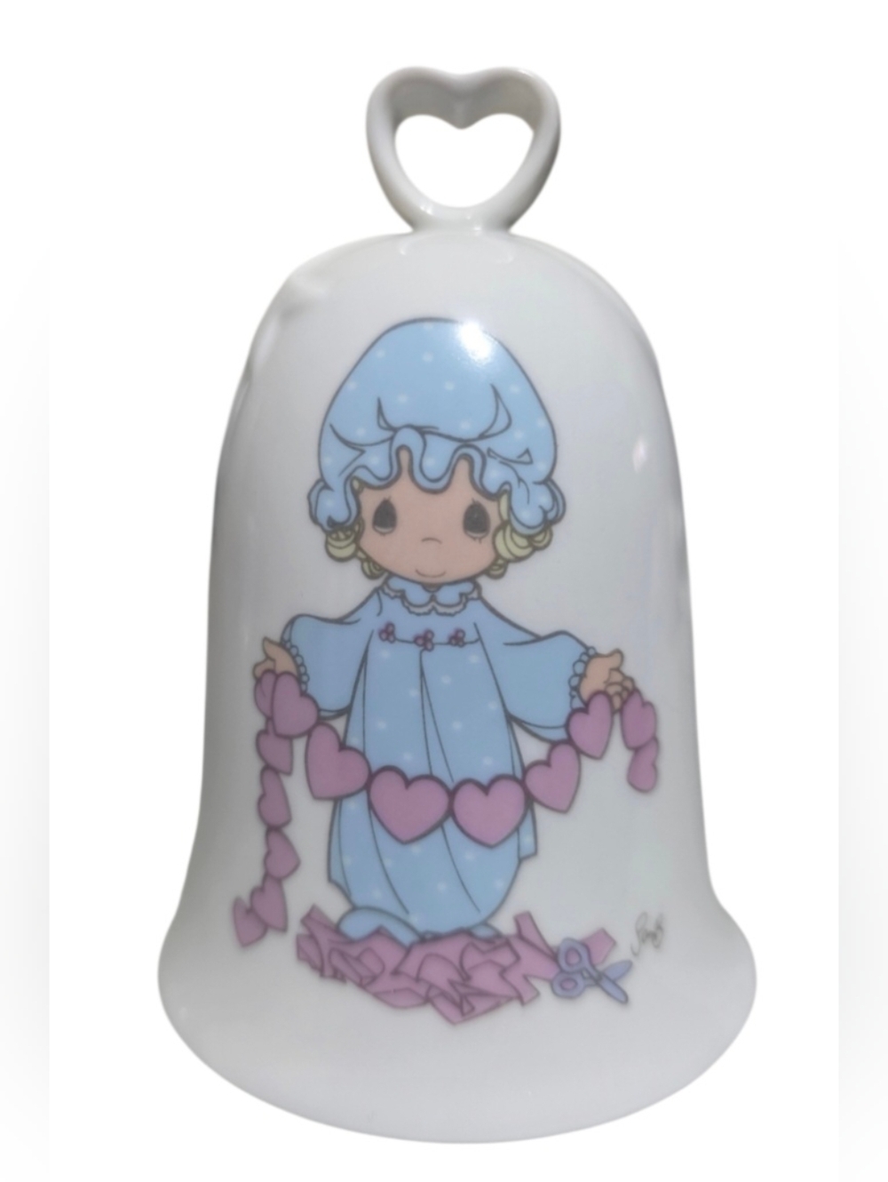 Enesco Porcelain Bell with Blue and Pink Precious Moments Girl